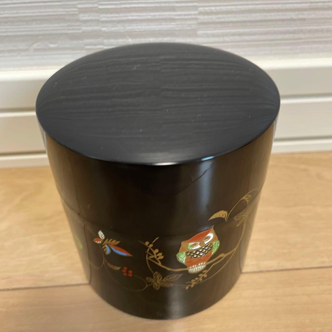 漆製 重箱 鶴と葉のデザイン 約20cm