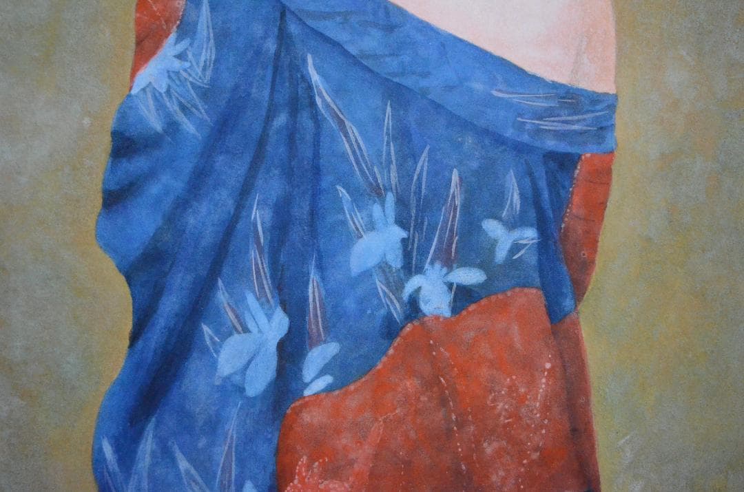 【「和服の女」 岩絵具 】岡田三郎助あやめの衣の模写