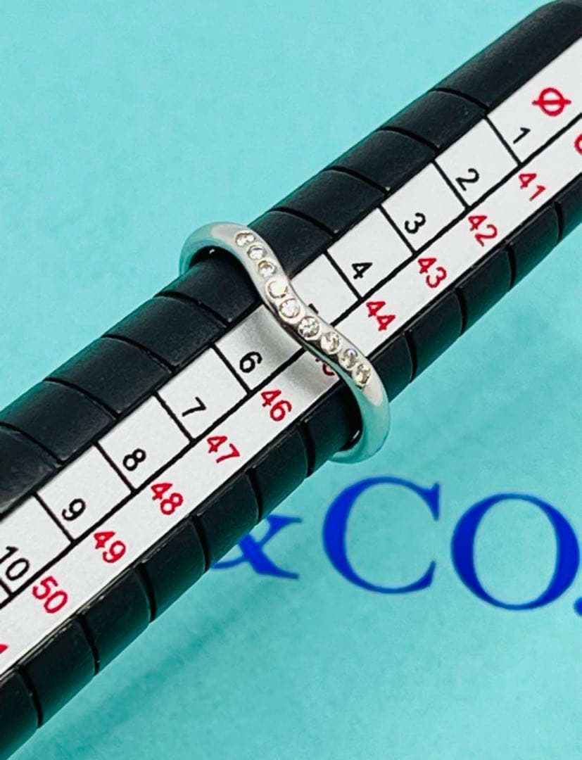 c664 ティファニー　カーブド　バンド　ダイヤ　9P プラチナ　リング　約5号