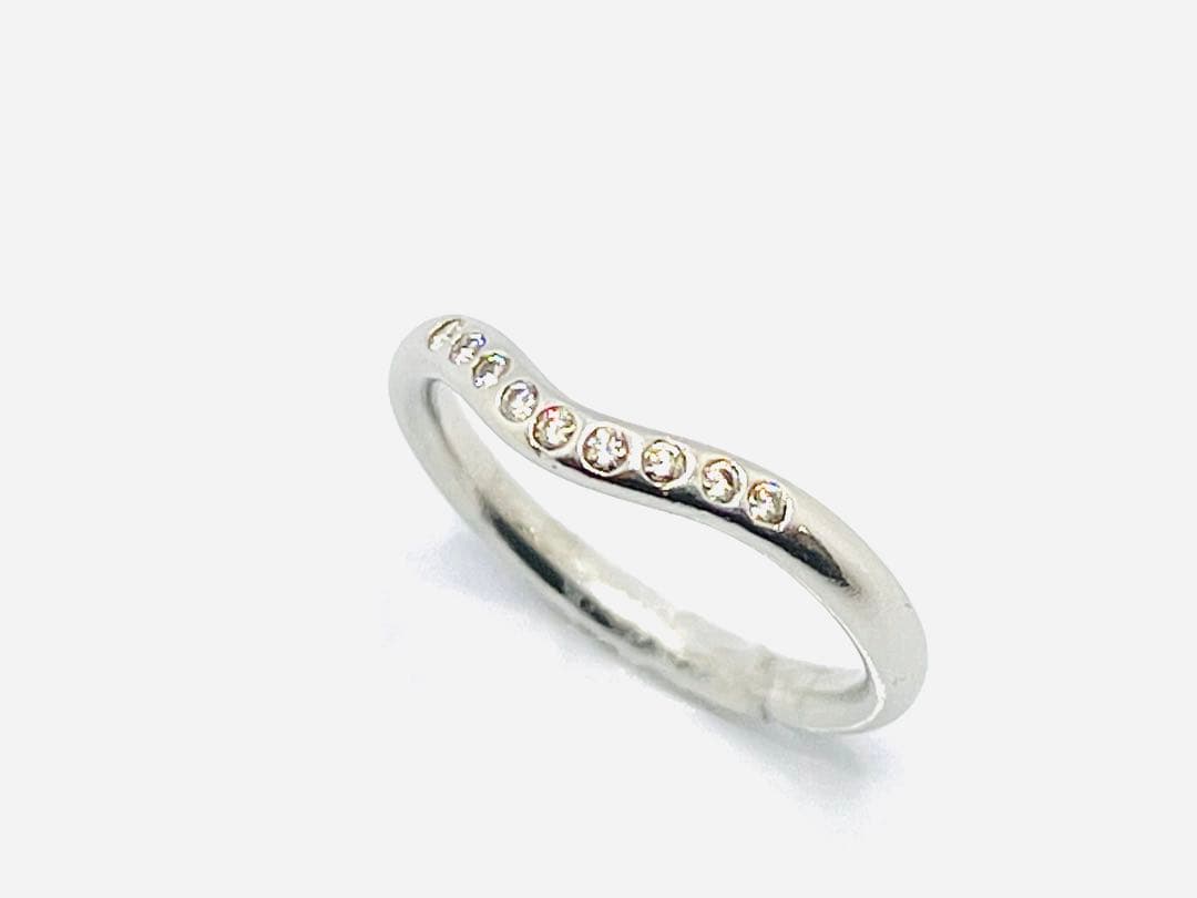 c664 ティファニー　カーブド　バンド　ダイヤ　9P プラチナ　リング　約5号