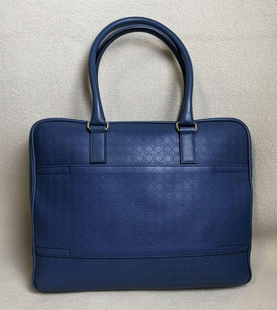 Ferragamo フェラガモ ガンチーニ ビジネスバッグ レザー 青