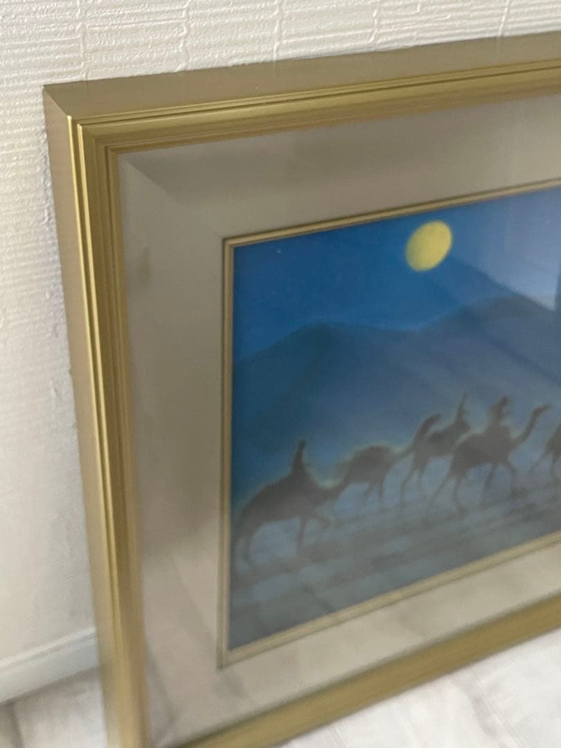 【真作】平山郁夫「月光流砂行」工芸画(岩絵の具方式) 約10号 院展理事長