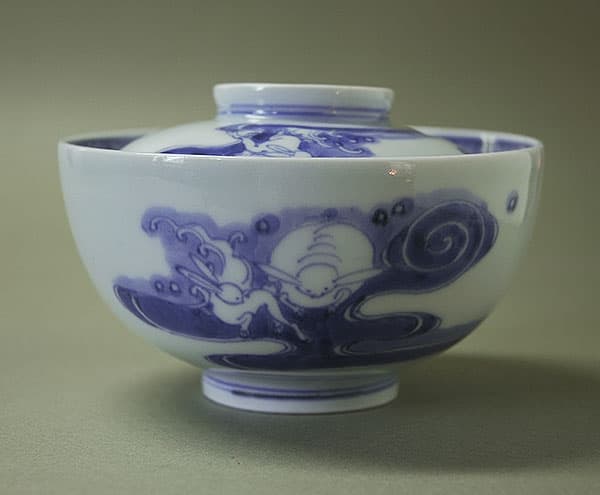 古伊万里染付 波兎の図 大振蓋付椀