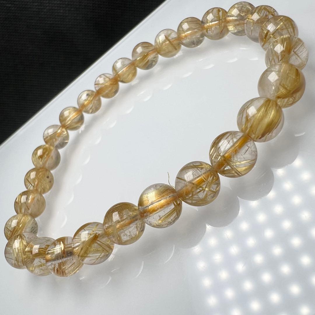 【73207】 高品質 ゴールドルチルクォーツ 6.6mm ブレスレット