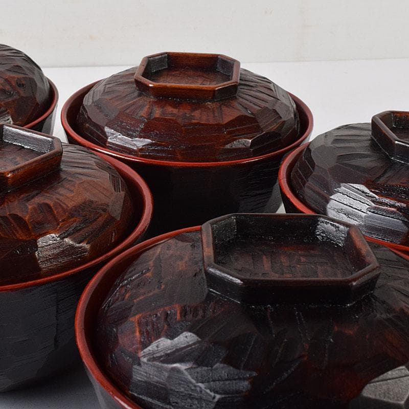 茶懐石道具　讃岐漆器　後藤塗　蓋付吸物碗　5客　共箱　N　7681C