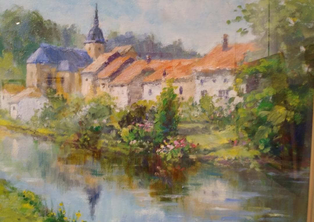 油絵　「ベルギーの教会」F6号　額装　真作