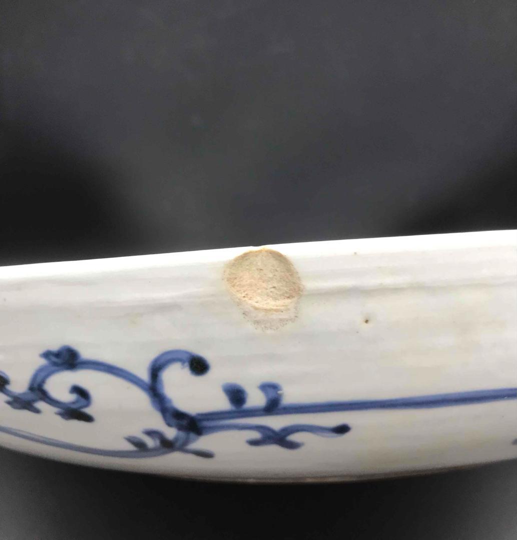 美術 大明成化年製　在銘　染付海水龍紋大盤　古物保証(A-7)