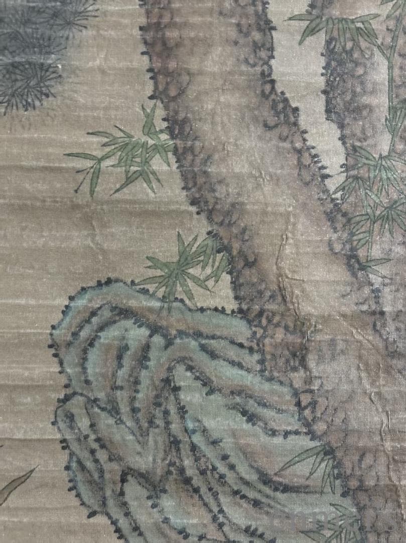 中国古美術 郎世寧款 松鹿図 絹本画 三尺 純手描き 肉筆 掛け軸 絵画 書道