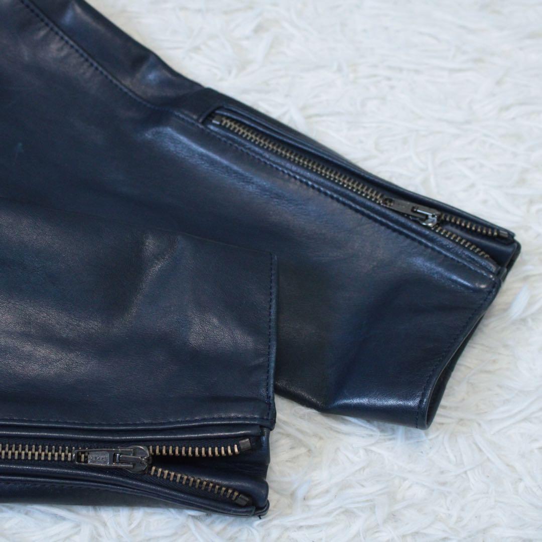 希少カラー ラウンジリザード シングルライダースジャケット 3 L ネイビー 紺