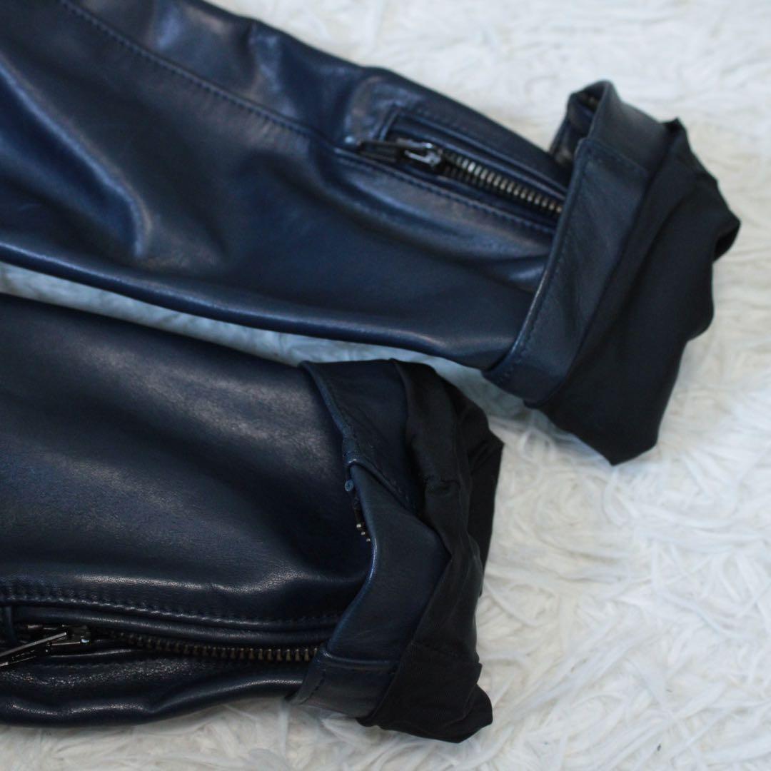 希少カラー ラウンジリザード シングルライダースジャケット 3 L ネイビー 紺