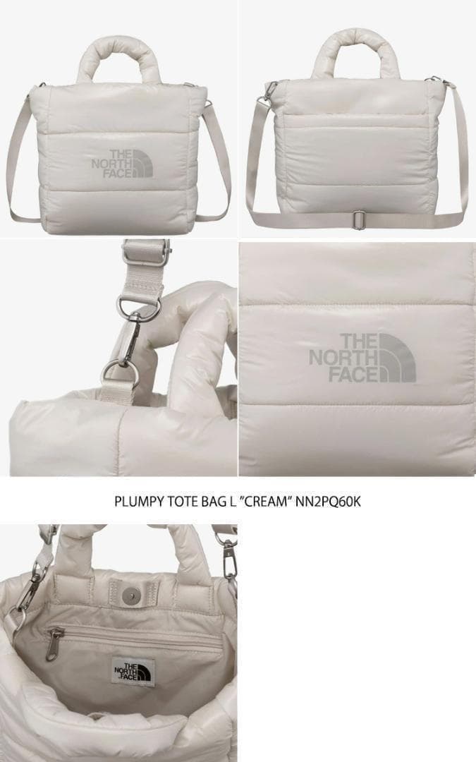 韓国ノースフェイス　2WAY ショルダー　白　トートバッグ　ラージ　L　クリーム