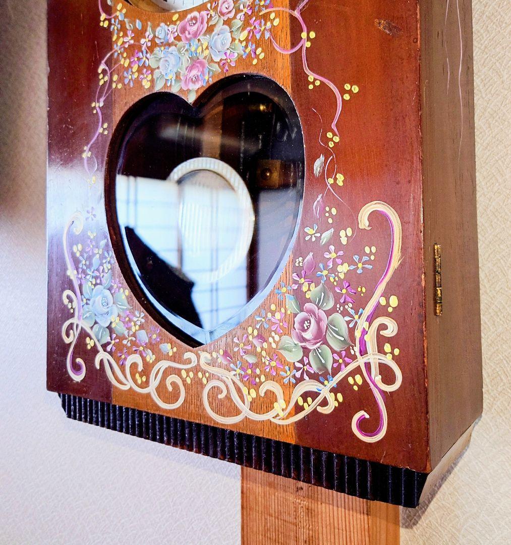 〈完動・美品〉ローヤル時計一点物特注品　ハート型面取り硝子ゼンマイ振り子掛け時計