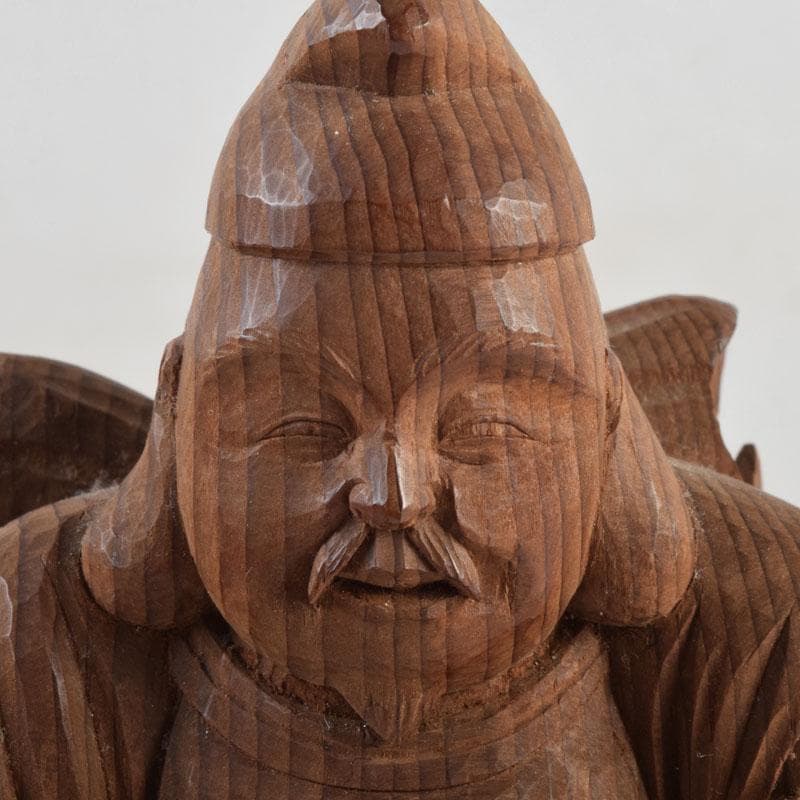 木彫　欅製　恵比寿像　大黒像　一双　在銘　共箱　C　9145