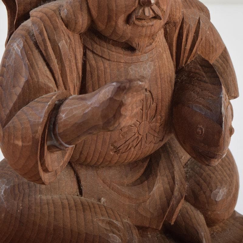 木彫　欅製　恵比寿像　大黒像　一双　在銘　共箱　C　9145