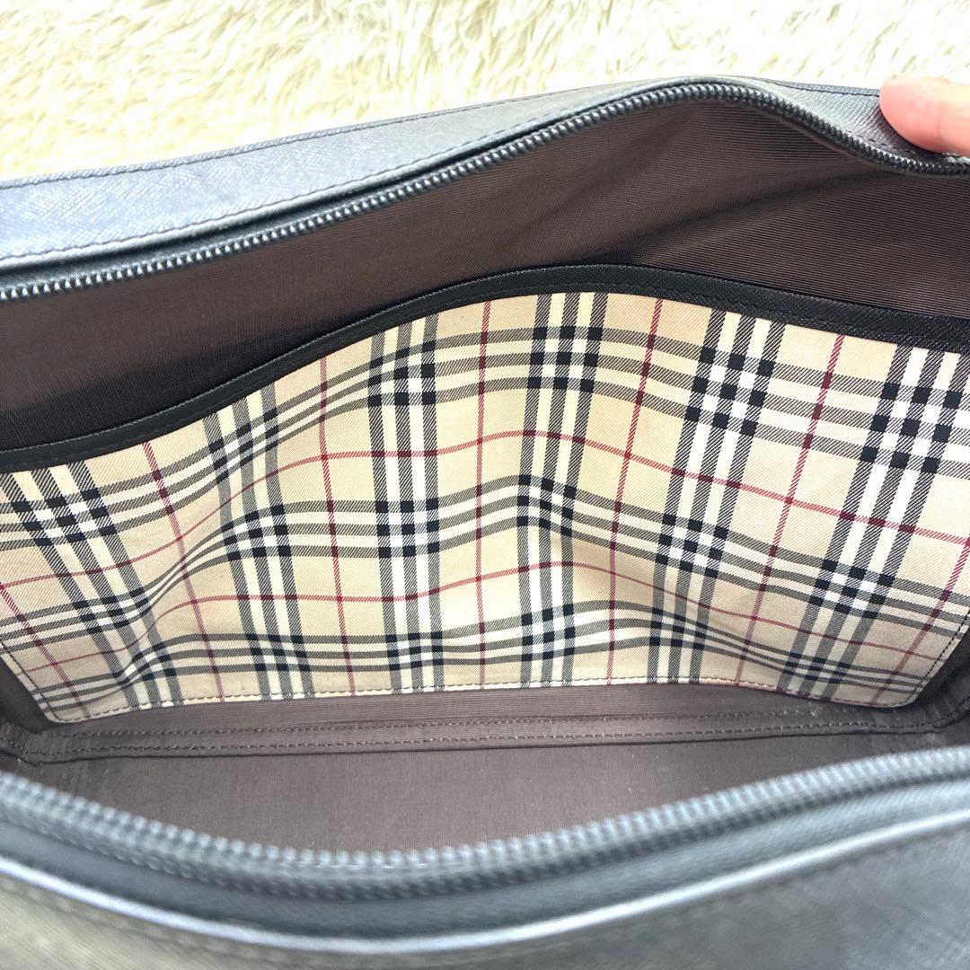 バーバリー サフィアーノレザー ノバチェック ビジネスバッグ ブラック 黒 A4