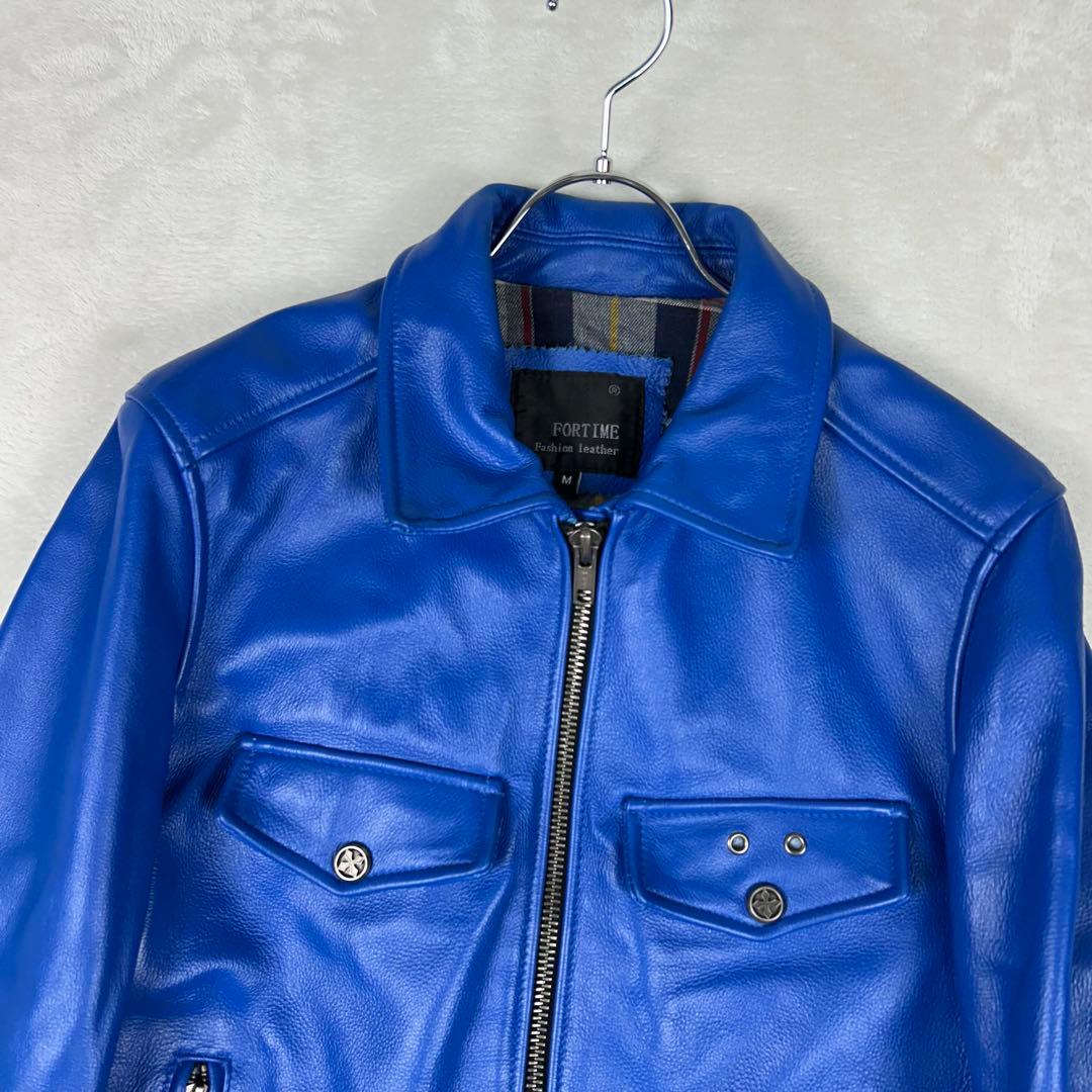 極希少☆FORTIME 牛革 シングルライダースジャケット レザー チェック