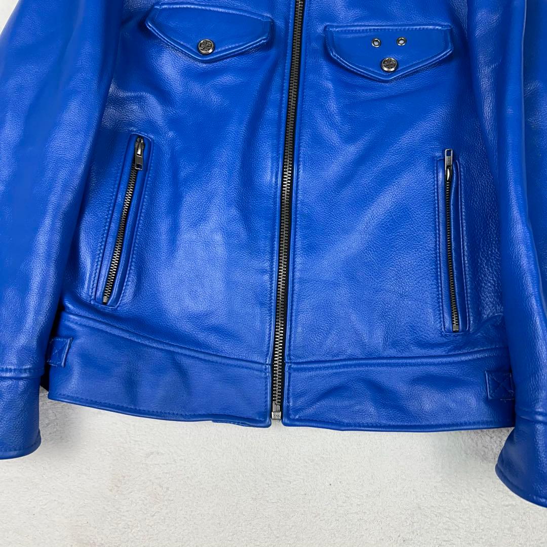 極希少☆FORTIME 牛革 シングルライダースジャケット レザー チェック