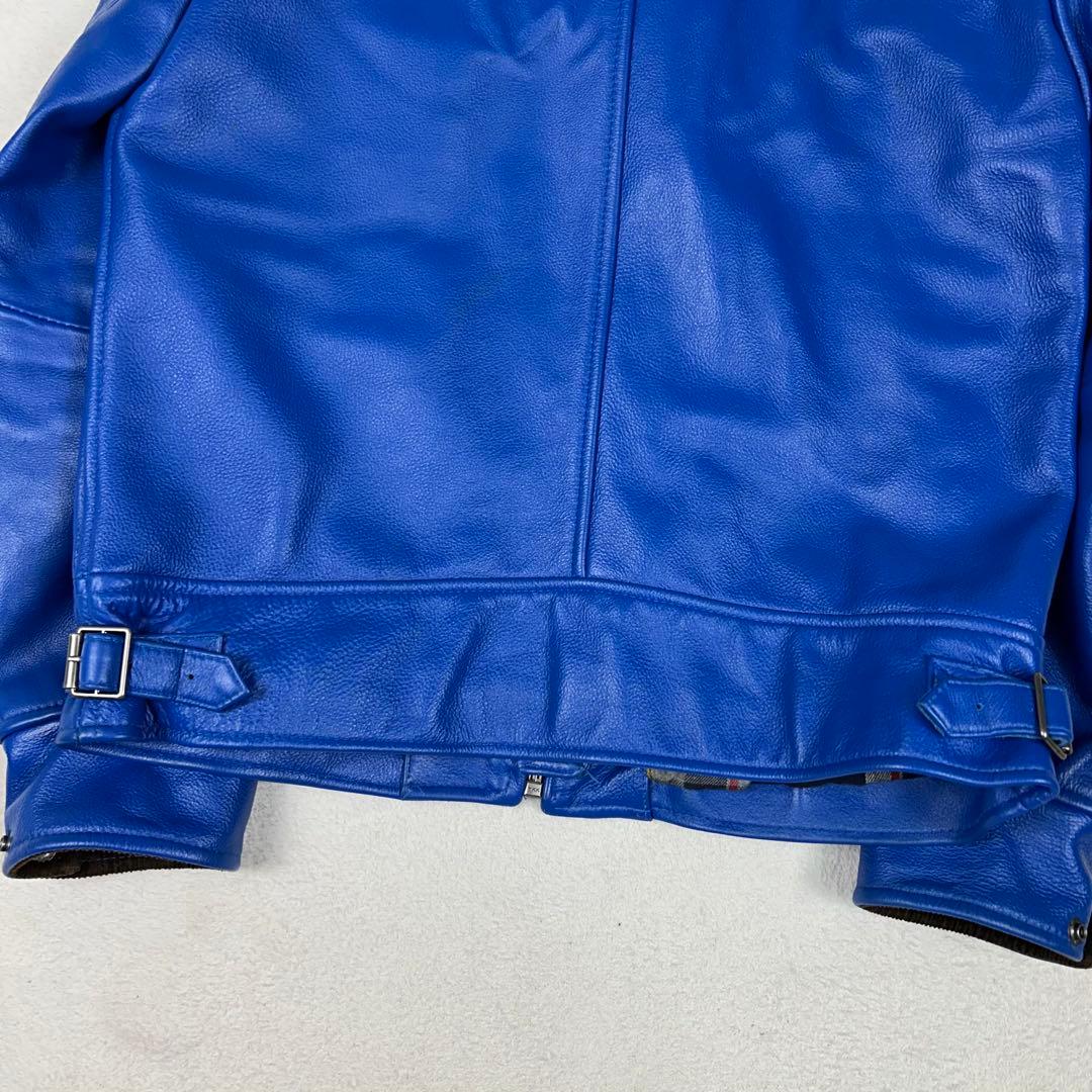 極希少☆FORTIME 牛革 シングルライダースジャケット レザー チェック