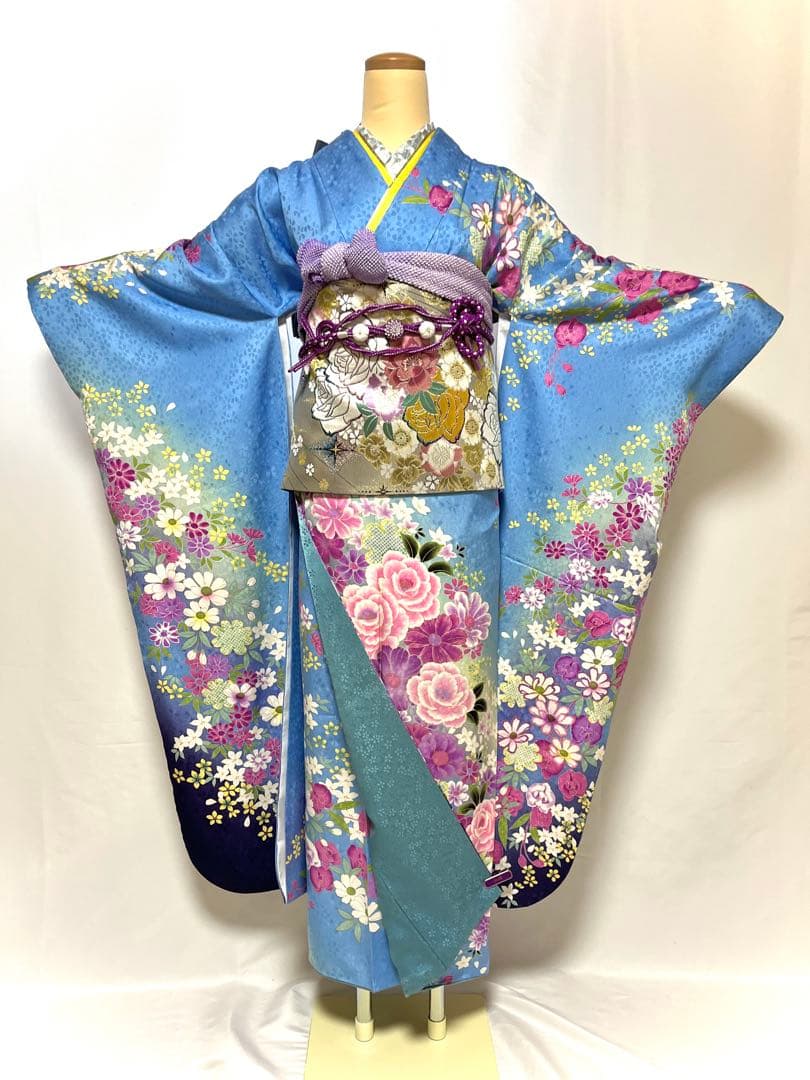 【美おり】振袖 正絹 振袖フルセット 7点セット 成人式 エレガント 水色