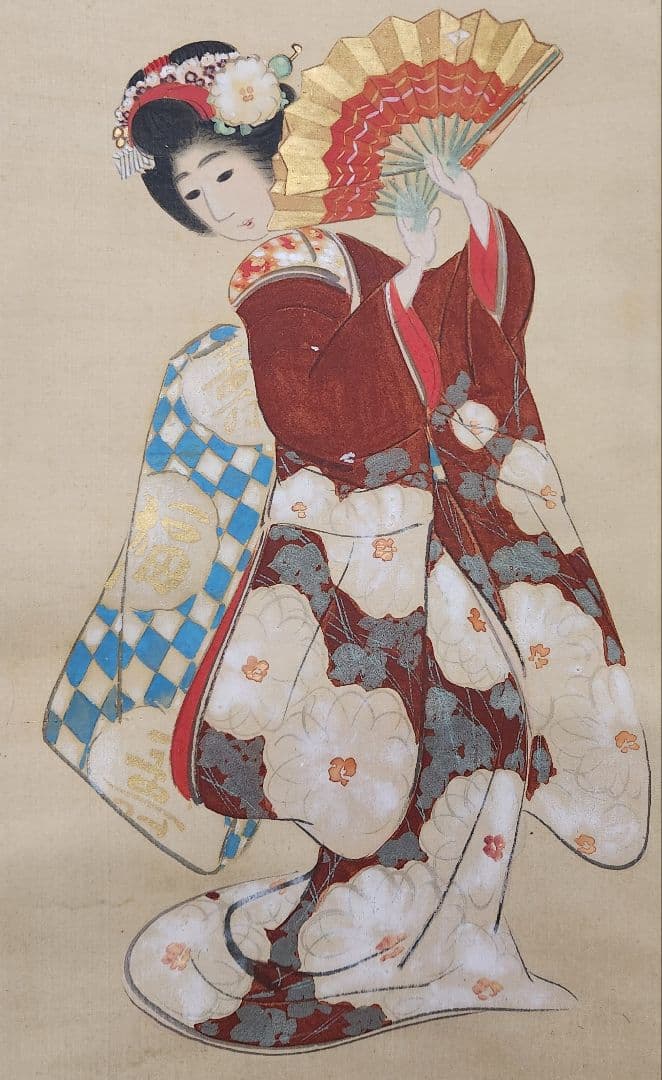 【舞妓舞踊図】大江良起 735 舞子さん 掛け軸 肉筆