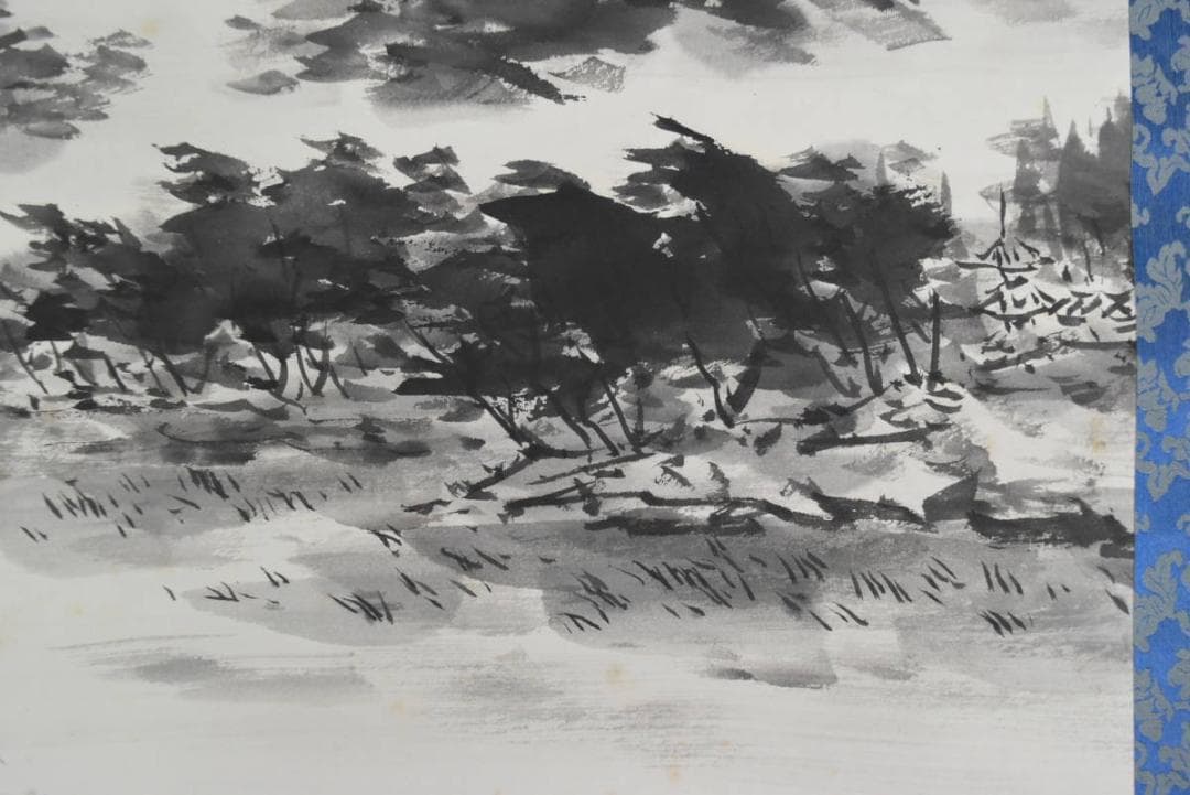 【真作】豊島米圃/山景帆舟図/山水帆舟図/横物/掛軸☆宝船☆AA-968