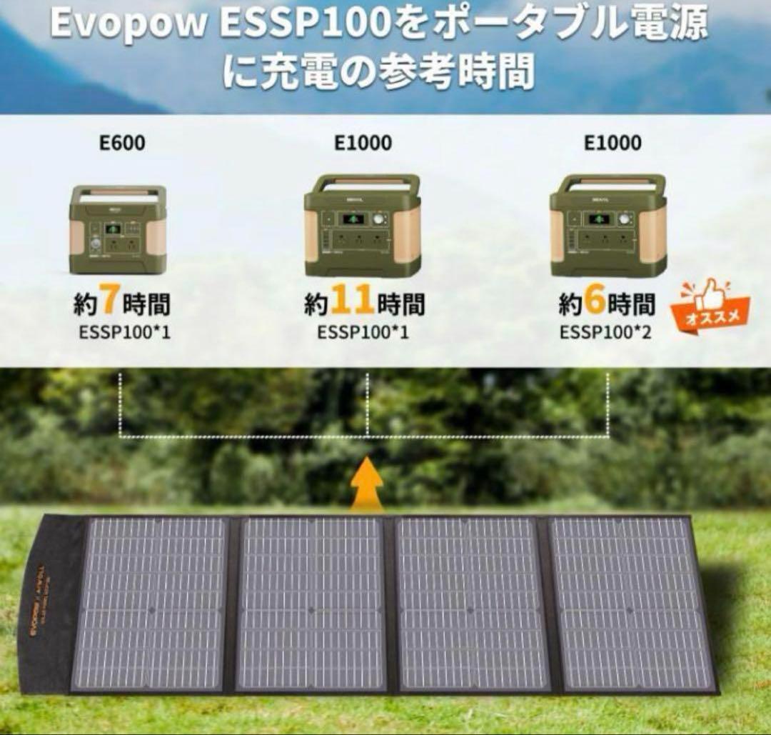EVOPOWソーラーパネル 100W 折りたたみ式