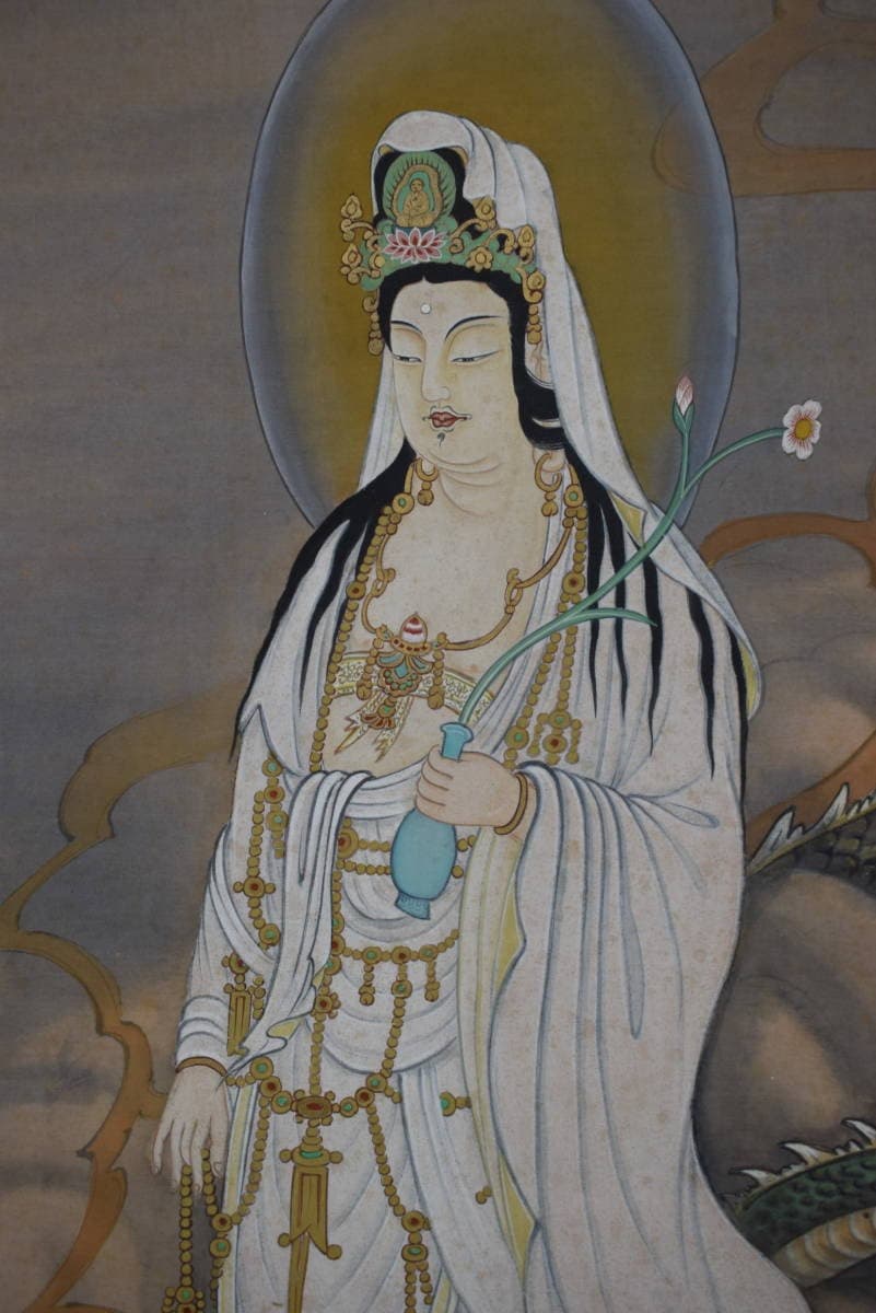 【真作】雲山/龍頭観音図/掛軸☆宝船☆Y-436　JM