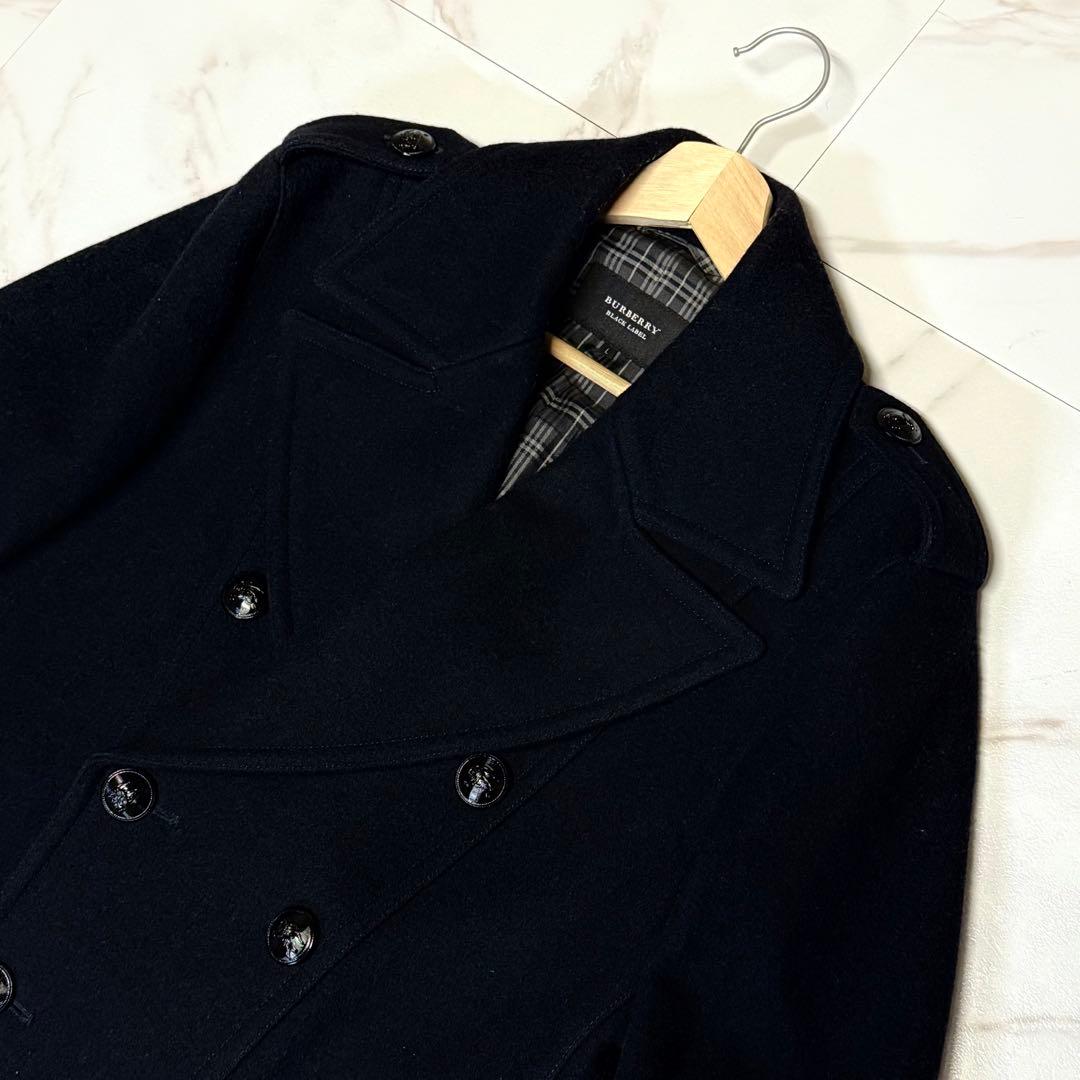 【極美品/L】バーバリーブラックレーベル ピーコート ノバチェック 黒
