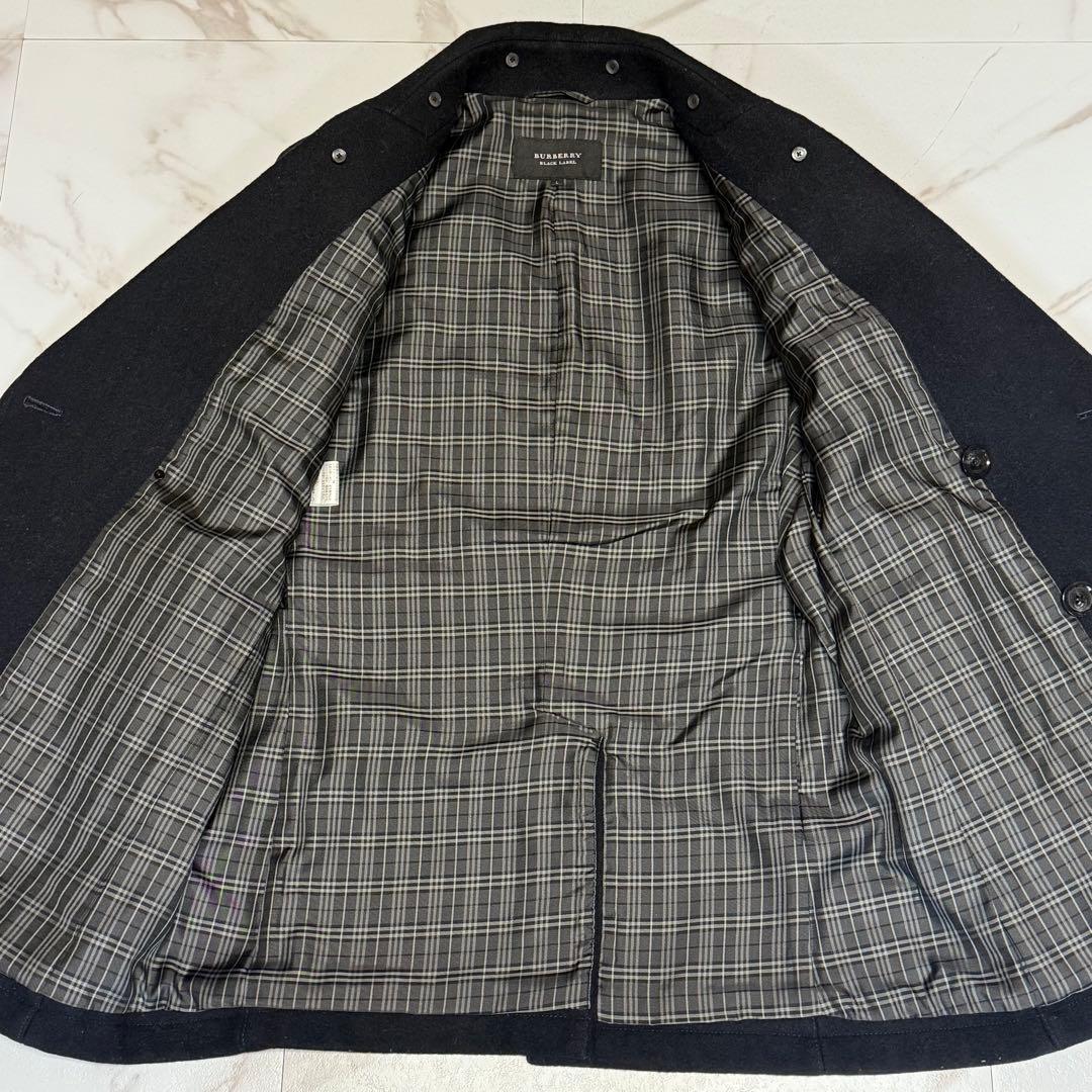 【極美品/L】バーバリーブラックレーベル ピーコート ノバチェック 黒