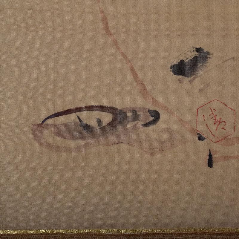 掛軸　六代目　清水六兵衛　茶碗の絵　水墨画　時代箱　N R9093