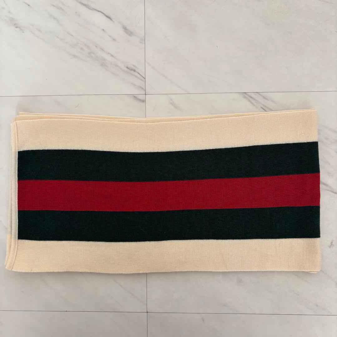 GUCCI /グッチ シェリーライン ウール マフラー 赤×グリーン
