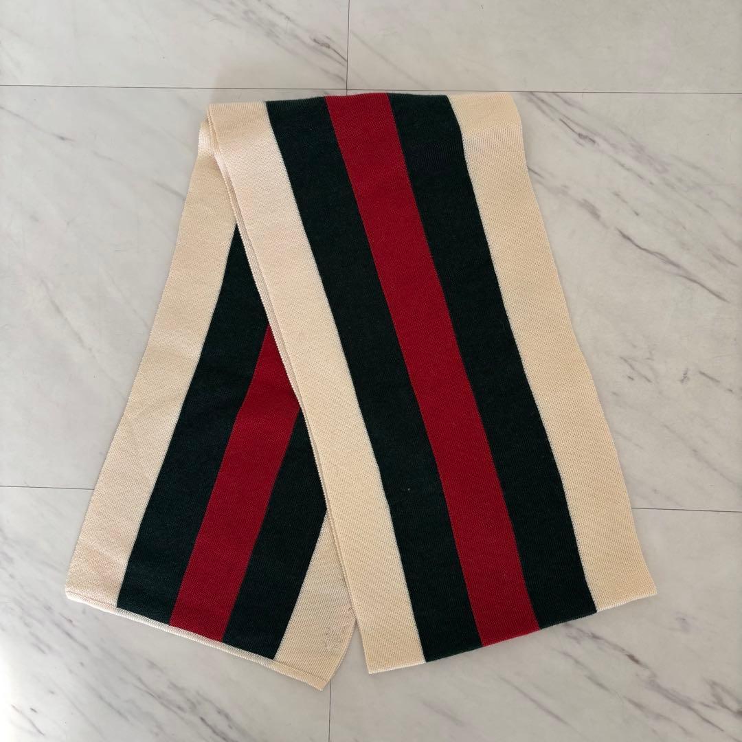 GUCCI /グッチ シェリーライン ウール マフラー 赤×グリーン