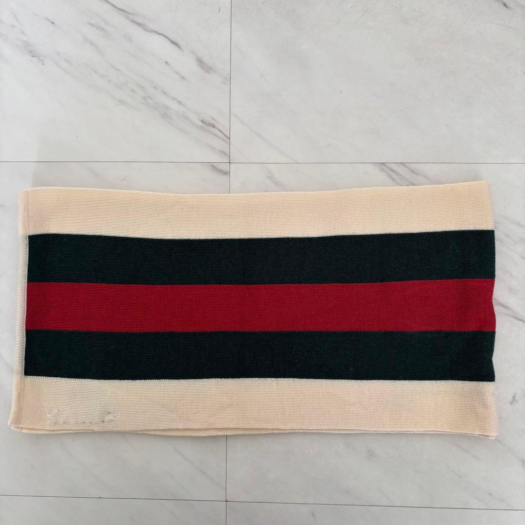 GUCCI /グッチ シェリーライン ウール マフラー 赤×グリーン