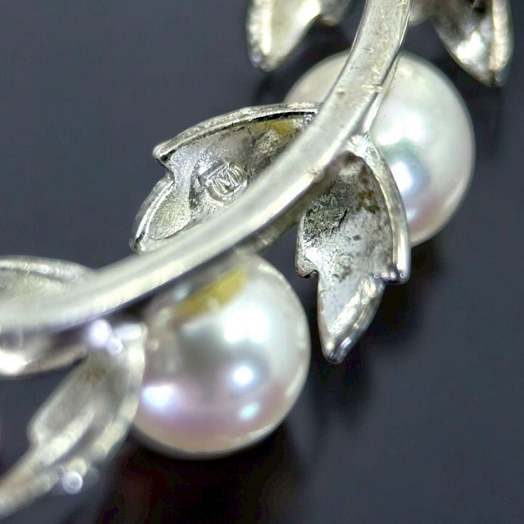 【極上】ミキモト　アコヤ　本真珠　パール　ブローチ　シルバー　サークル　リーフ