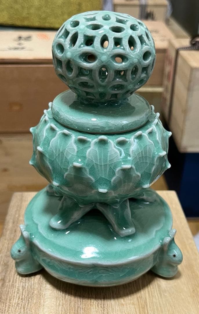未使用品　香炉　韓国陶器 韓国陶窯　東谷　金正黙造
