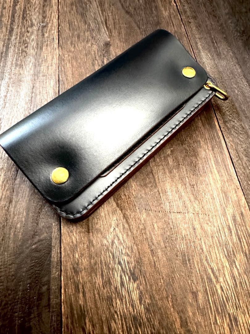 ☆(Horweenクロムエクセル)♯茶芯ブラック　トラッカーウォレット