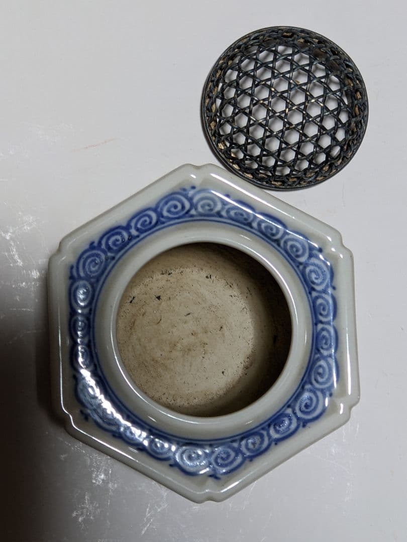 ⭐希少遺品少数 高橋道八造 江戸時代 染付山水帆掛け舟文 銀火屋 香炉 骨董品