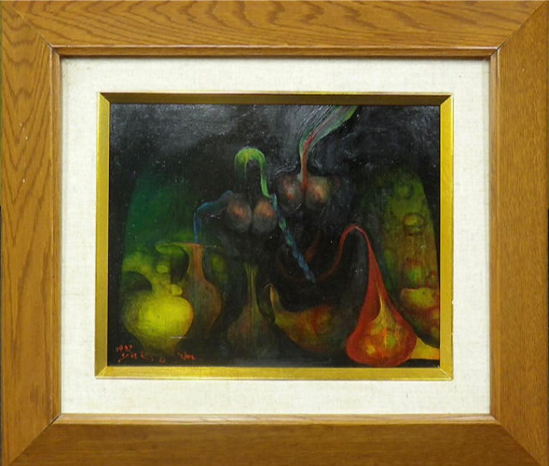 ■本物保証　『今村　幸生』油彩３号　壺の女　元独立会員　シュール鬼才