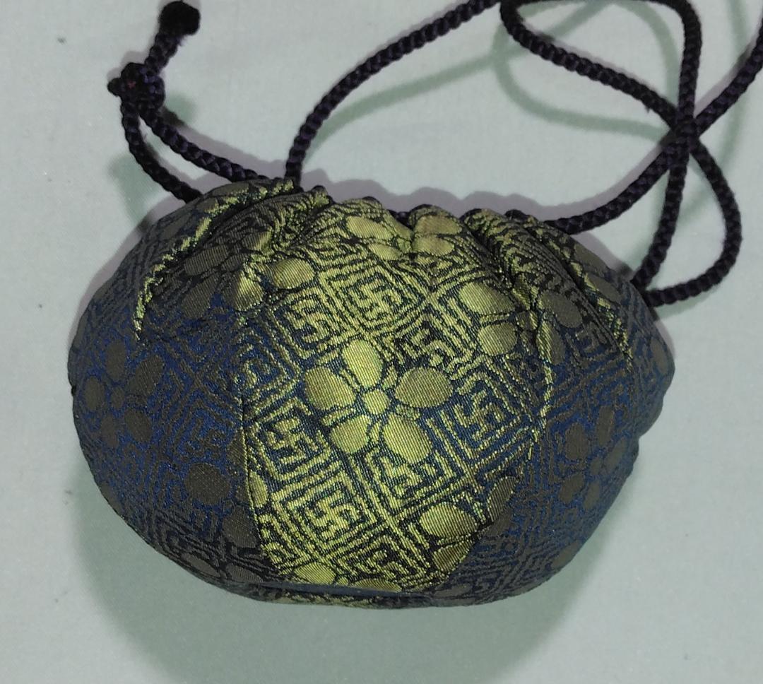 茶道具　備前焼茶入　木村陶峰作　備前焼火襷文中海茶入　藤種緞子仕覆付　美品！！