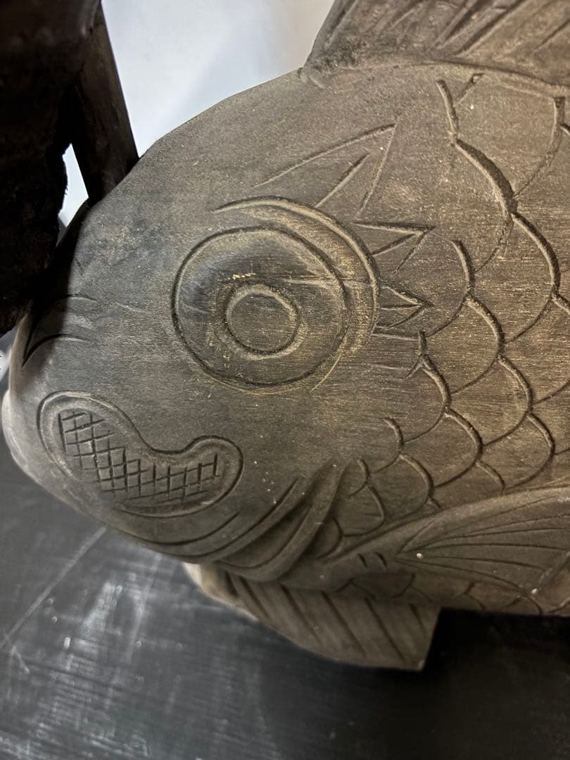 自在鉤　木彫り　鯛　囲炉裏　工芸品　古道具　古美術