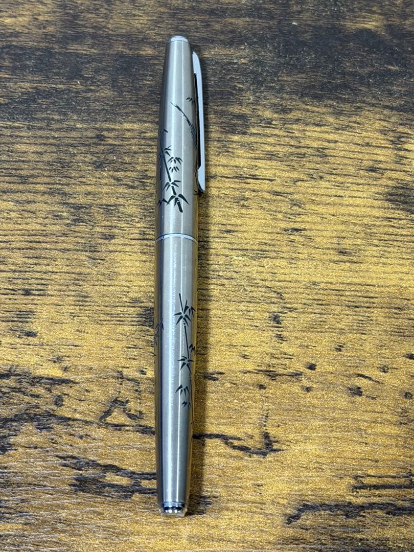 新品未使用　1980年代　蝕刻　竹と雉　白金　万年筆 18金　細字　コンバーター