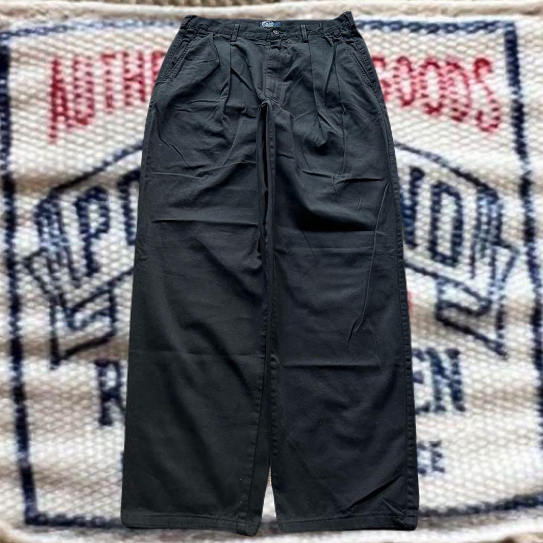 【最初期タグ】80s90sポロチノ USA製 ブラック ２タック 36×32