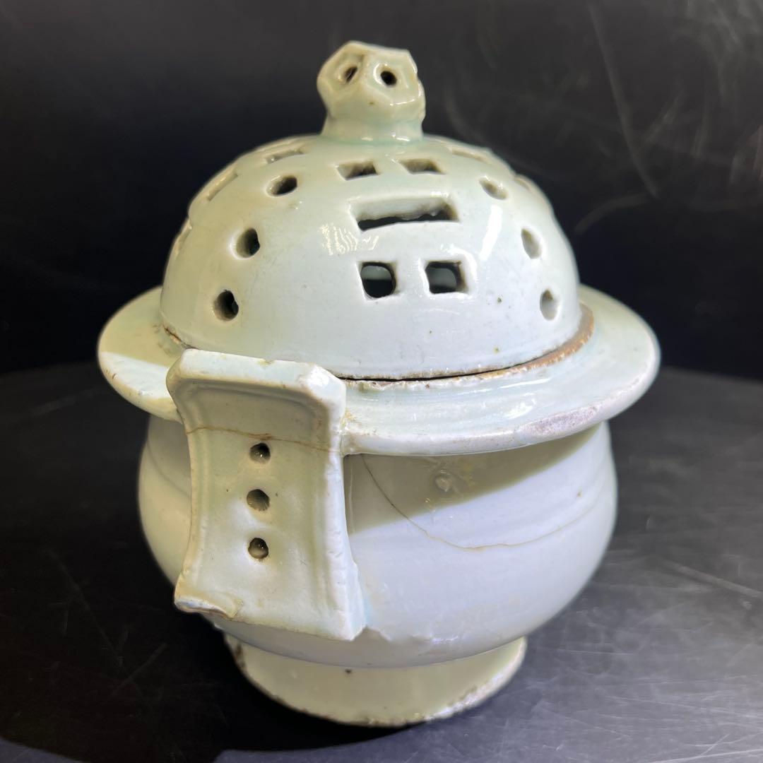 李朝白磁香炉　木箱付　高さ約16.5㎝　東Y7-0725⭐︎2F