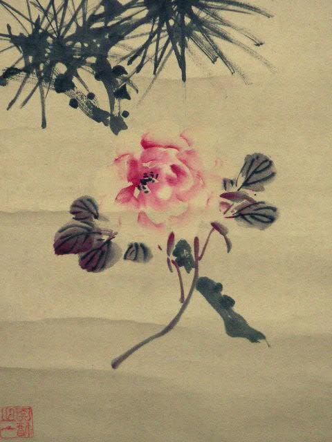♥掛軸　松に牡丹　 成木 星洲 　掛け軸　骨董品