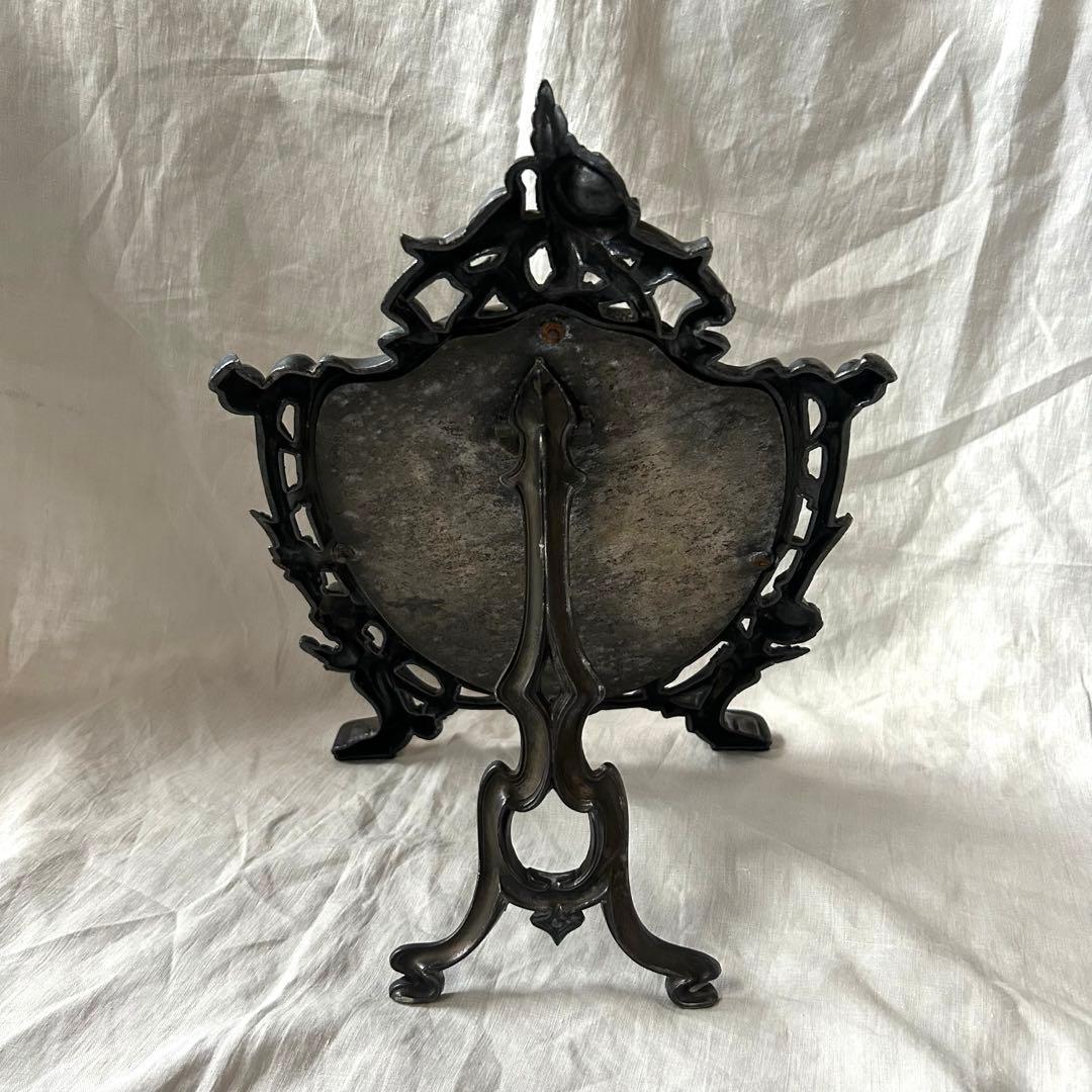 希少　フランスアンティーク　真鍮　スタンドミラー ビゾテ加工 ロココ調 卓上鏡