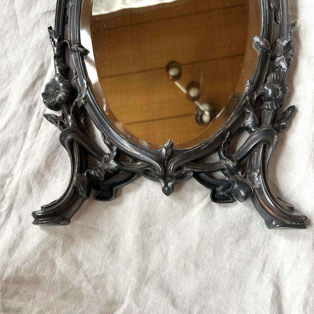 希少　フランスアンティーク　真鍮　スタンドミラー ビゾテ加工 ロココ調 卓上鏡