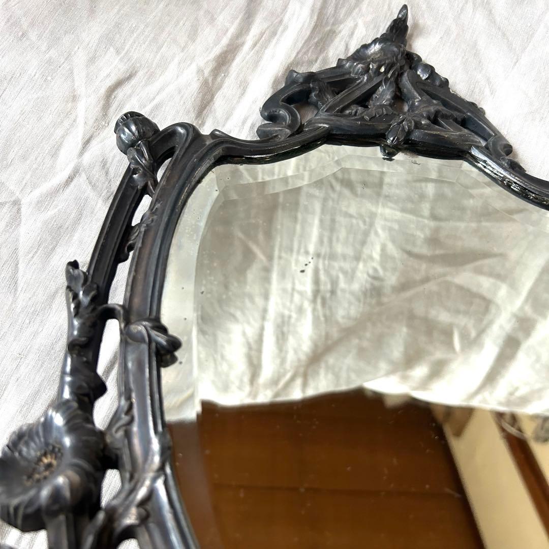 希少　フランスアンティーク　真鍮　スタンドミラー ビゾテ加工 ロココ調 卓上鏡