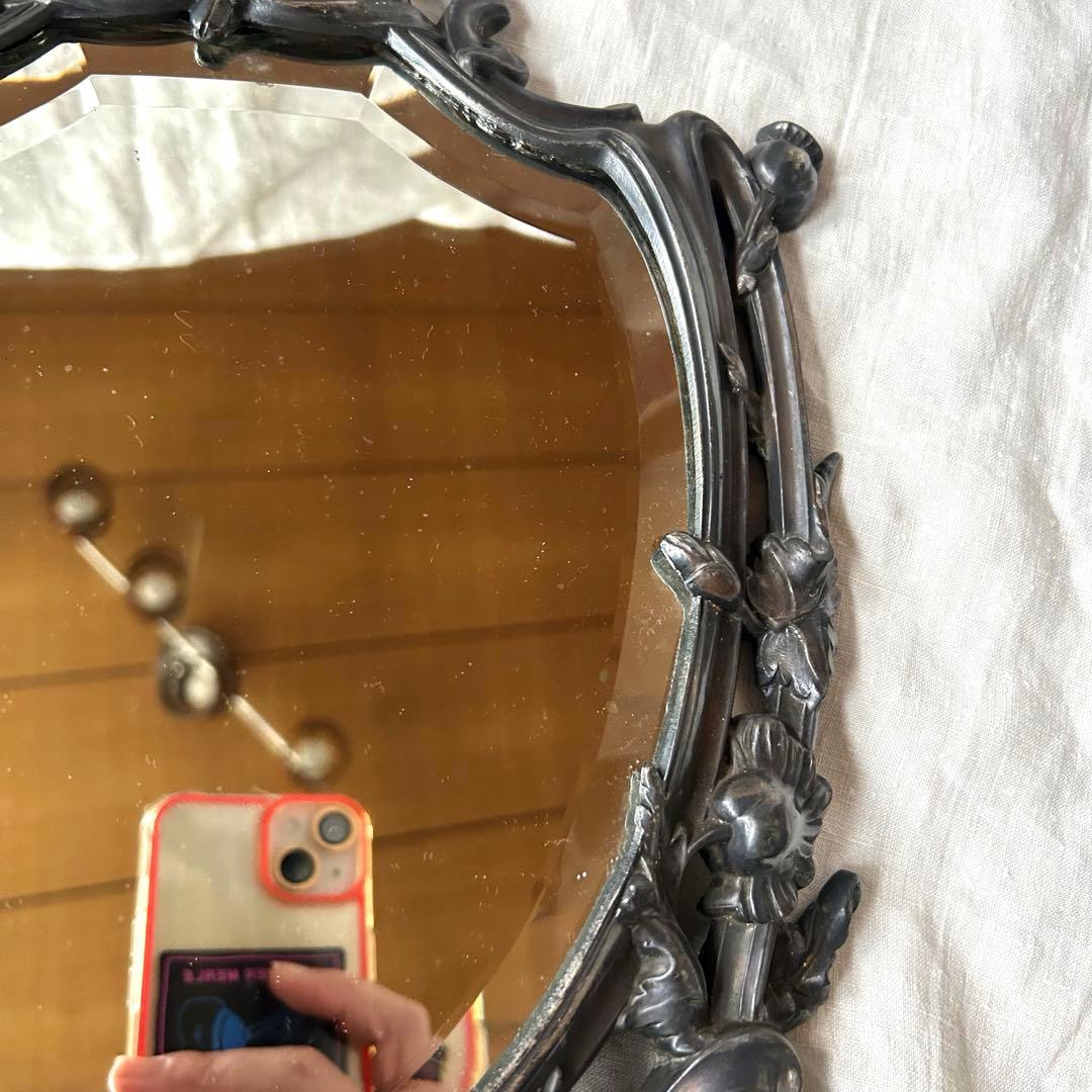 希少　フランスアンティーク　真鍮　スタンドミラー ビゾテ加工 ロココ調 卓上鏡