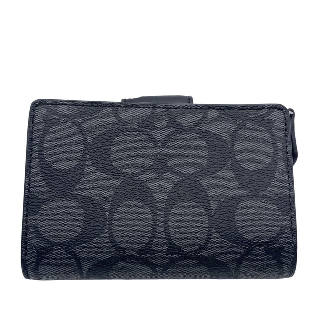 【未使用級】 COACH コーチ 二つ折り 財布 シグネチャー ブラック