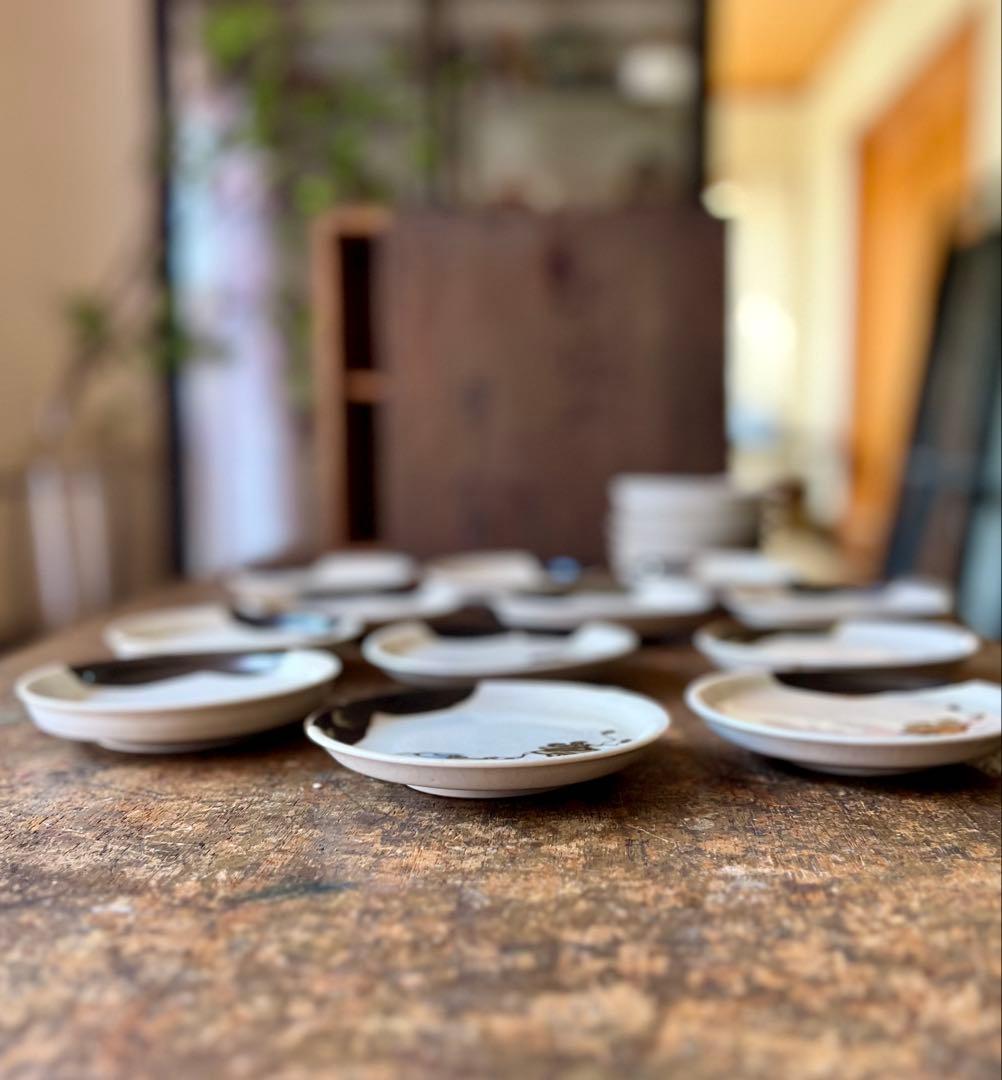 時代　茶道具柄　手塩皿まとめて箱入り　織部　小皿　アンティーク　古道具　古陶磁器